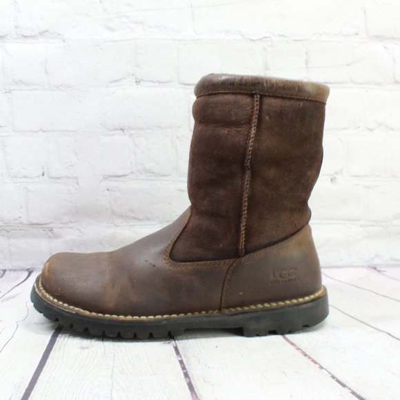 UGG Shoes - UGG Brown Leather Suede Sheepskin Lined Winter Boots Size 10